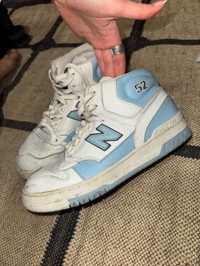 New Balance White and Light Blue Low-Top Sneakers